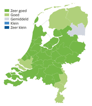 Kaart van Nederland met kleurtjes kans op werk in de bouw