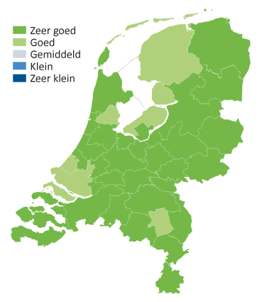 Kaart van Nederland met kleurtjes kans op werk in de schoonmaak