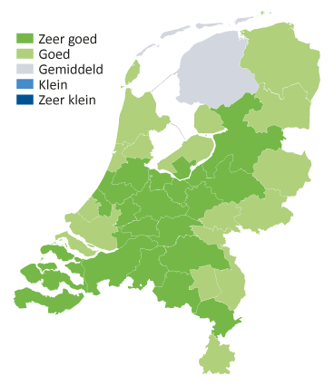 Kaart van Nederland met kleurtjes kans op werk in de Transport en logistiek